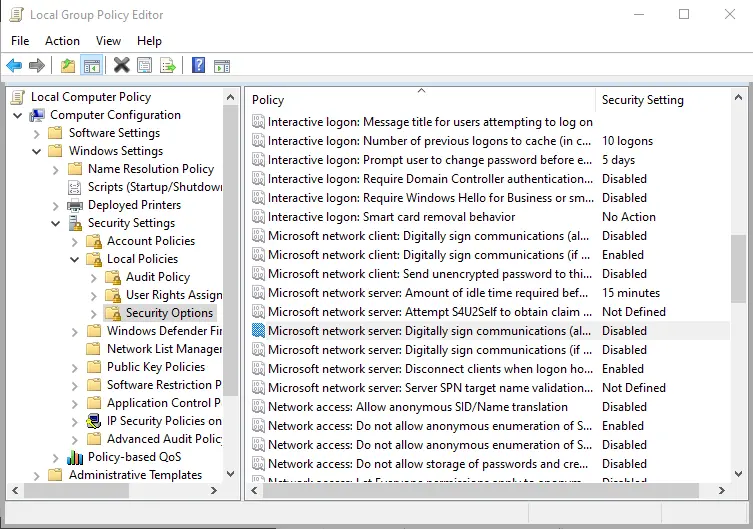 Local Policies - Security Options